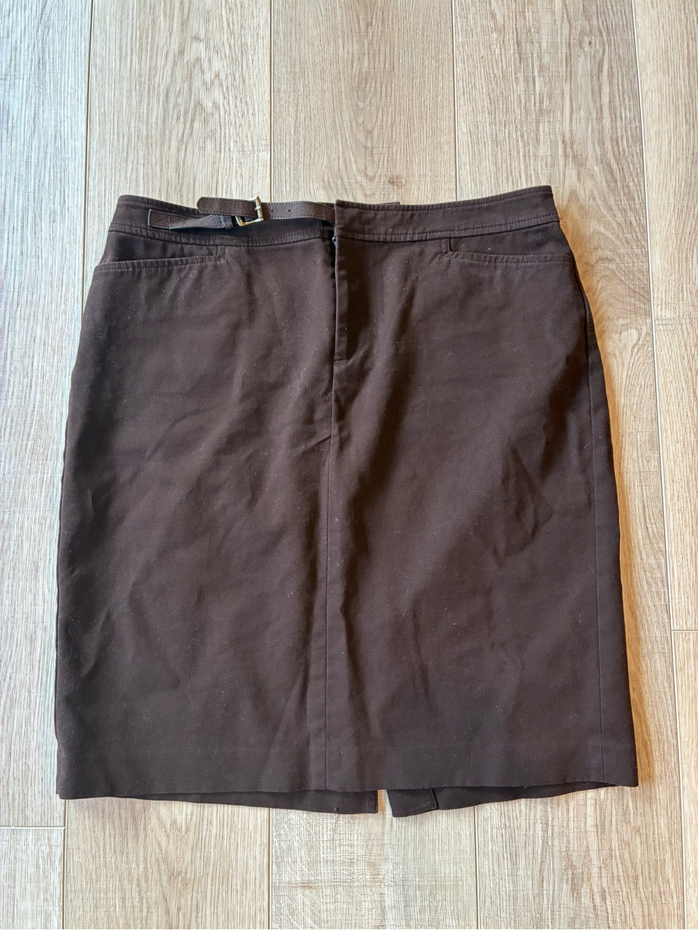 Ralph Lauren chocolate brown Fall Skirt Pencil w/belt cotton size 10 pockets